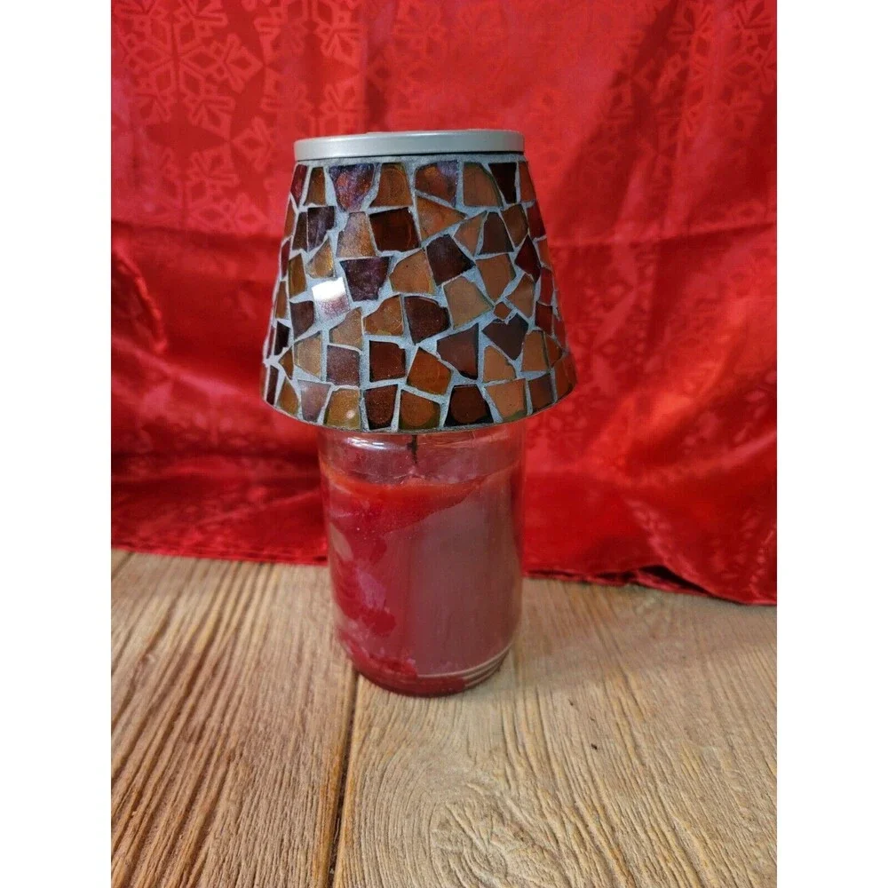 Vtg Home Interiors Amber Mosaic Glass Candle Shade